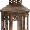 custom wholesale deco 79 metal indoor outdoor candle lantern decorative lantern candle holder with intricate scroll work, lantern 6" x 6" x 13", brown oem/odm services