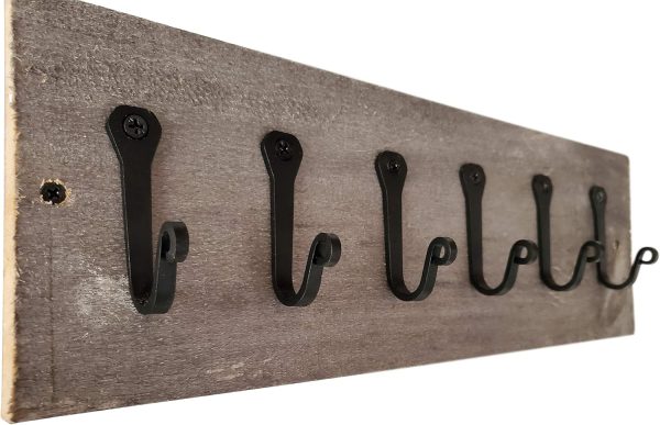 competitive pricing decorative wall hooks (6 pack) - black - cast iron - multi-purpose rustic décor - hanging metal hook set - home & office - for towels, coats, plants, pots & pans, mugs, hats, & more - claimed corner one-stop wholesale