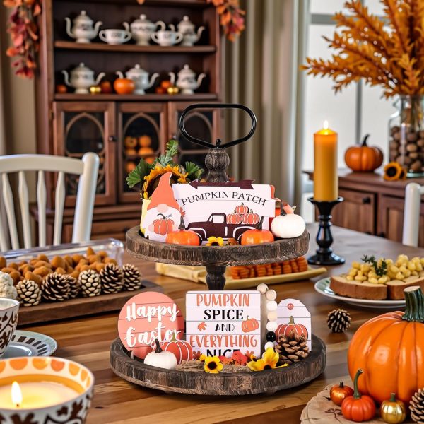 wholesale direct mustry rustic wooden 2 tiered tray, round farmhouse kitchen table decor serving tier tray, food fruits cupcake display coffee bar home party seasonal decorations (brown) bulk purchase at factory prices
