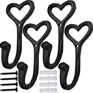 competitive pricing zeyu heavy duty coat hooks, 4pcs cast iron love heart shape wall hooks for hanging coats, black no rust hooks for scarf, bag, towel, key, cap, cup, hat one-stop wholesale