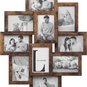bulk purchase songmics collage picture frames, 4x6 picture frames collage for wall decor, 10 pack photo collage frame for gallery, multi family picture frame set, glass front, assembly required, rustic brown trade price