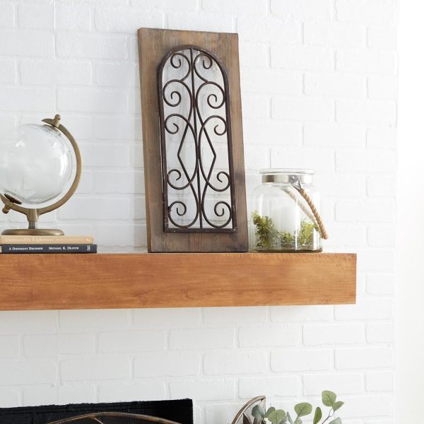 bulk purchase deco 79 wood scroll home wall decor window inspired wall sculpture with metal scrollwork relief, wall art 11" x 2" x 23", brown trade price