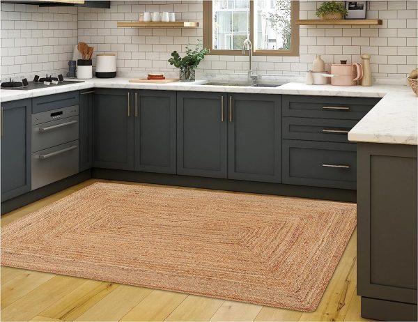 manufacturer direct kema jute braided area rug, 4x6 feet (48x72 inches) - rustic vintage braided reversible rectangular rug, shag rugs for bedroom, jute kitchen rug, living room rugs, floor rug trade price
