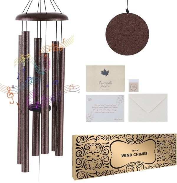 producer to buyer vevor large wind chimes for outside – 45" memorial wind chimes, unique 6-tube deep tone memorial wind chimes, bronze outdoor decor for patio, porch, garden, and backyard discounted pricing