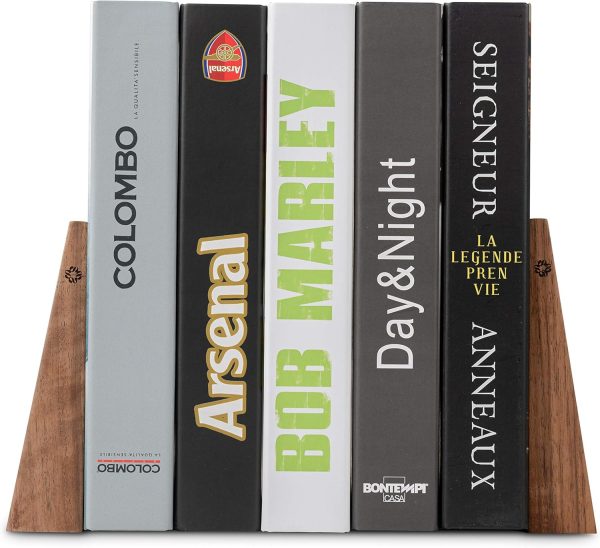 supplier direct tilisma book ends for shelves - handmade wooden bookends with metal base, walnut tree - sturdy book holders for heavy books - fancy modern decorative book accessories to hold books firmly on bookshelf wholesale prices