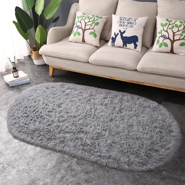 global sourcing junovo oval fluffy ultra soft area rugs for bedroom plush shaggy carpet for kids room bedside nursery mats, 2.6 x 5.3ft, grey oem/odm services