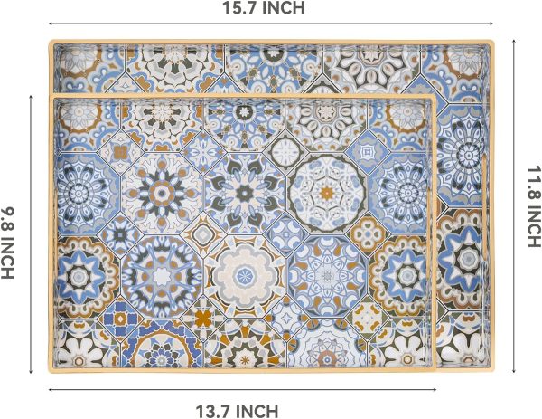 wholesale direct 2 pcs serving tray with handles bohemian decorative tray large ottoman tray for living room blue coffee table tray bulk purchase at factory prices