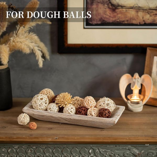 wholesale direct hanobe decorative wood dough bowl: long wooden centerpiece table decorations natural candle holder tray decor rustic unfinished trough centerpieces for dining room kitchen, white bulk purchase at factory prices