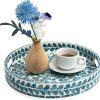 wholesale direct claynix serving tray 12.5 inch, lacquer mother of pearl inlay mosaic tray, round wooden marble tray with handles trays for tea, breakfast (leaf style) bulk purchase at factory prices