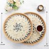 wholesale direct rattan serving tray with mother of pearl, round coffee table tray decor, round wicker tray, boho decorative tray, woven tray (lucky flower, 12 inch) bulk purchase at factory prices