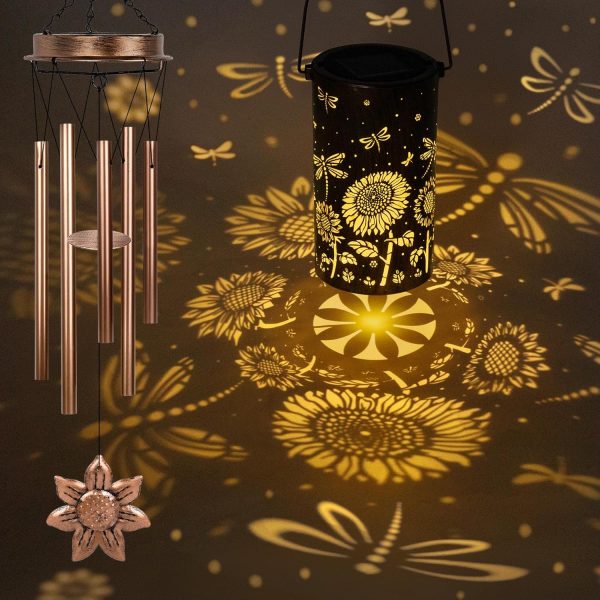 producer to buyer yhmall solar wind chimes for outside, sunflower and dragonfly memorial wind chimes, hanging lights lantern windchimes outdoors sunflower gifts for women men grandma mom garden decor discounted pricing