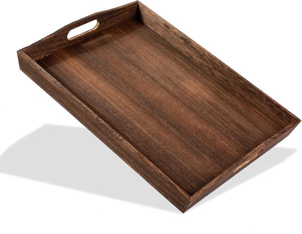 wholesale direct wooden serving tray-one piece set of rectangular shape wood coffee table with cut out handles,kitchen trays for party,serving pastries,eating,snacks,mini bars bulk purchase at factory prices