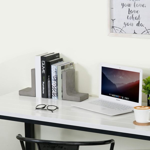 supplier direct mygift solid cement bookends for shelf in gray finish l-shaped decorative heavy duty non-skid book stopper for home office school, 1 pair wholesale prices