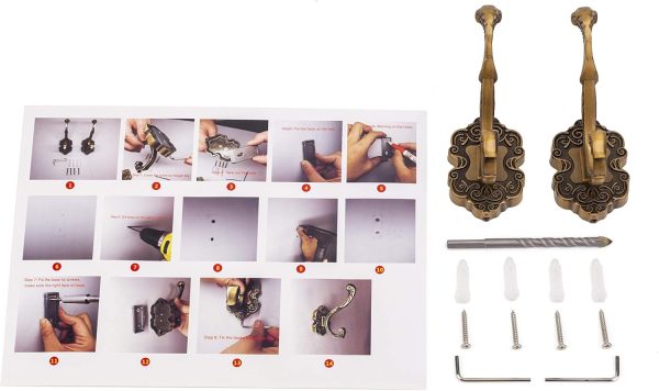 competitive pricing sdh antique brass coat hooks wall mounted -vintage style wall hooks for hanging purse, hat, keys & clothes - heavy duty bathroom hooks for towels - pack of 2 one-stop wholesale