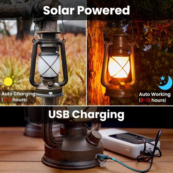 custom wholesale kooper solar lantern outdoor lights, vintage flickering flame solar lanterns lights outdoor waterproof, hanging outdoor solar lanterns lights, rechargeable lantern for camping christmas decor 2 pack oem/odm services