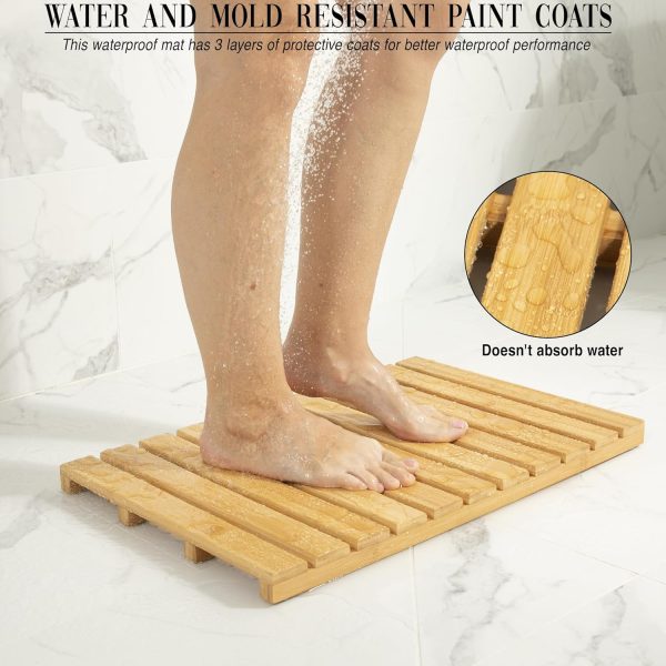 manufacturer direct bamboo bath and shower mat - non slip wood design - with waterproof anti corrosion seals - protect your floor from damage - wooden durability for indoor sauna and outdoor spa use trade price