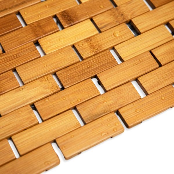 manufacturer direct zpirates natural bamboo wood bath mat - large, [34x18 inches lxw] foldable bathmat, accessories and decor for bathroom, sauna, spa, tub, or door area - multi-purpose home essentials trade price