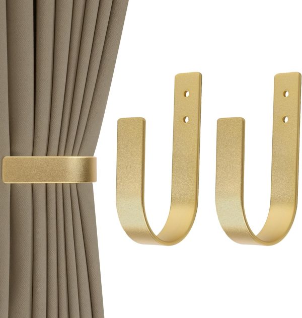 bulk purchase 2 pack modern curtain holdbacks curtain tiebacks wall mount solid aluminum u shaped curtain wall hooks curtain pull backs curtain holders curtain tie backs for curtain (2, gold) factory discount