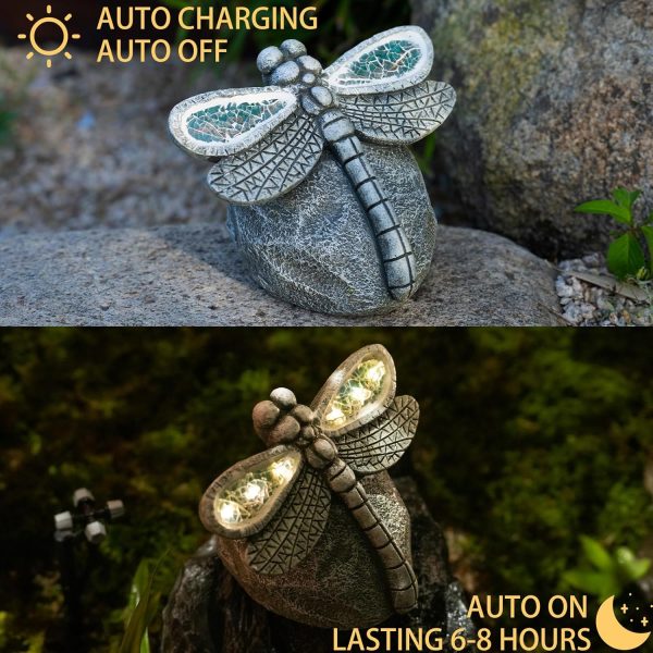 dropship from factory garden statue dragonfly,solar dragonfly decor for outdoor,resin dragonfly figurine with solar light for patio,balcony,yard,lawn ornament,perfect garden gift mass production supply