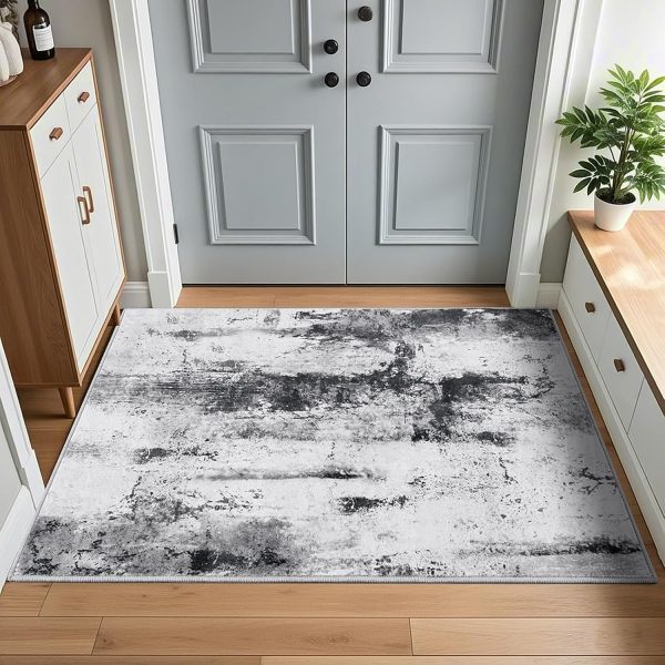 global sourcing washable abstract small area rug, 2x3 grey door mat indoor entrance rug, non-slip non-shedding throw rugs for entryway, front door indoor entrance, kitchen, bedside，entry oem/odm services