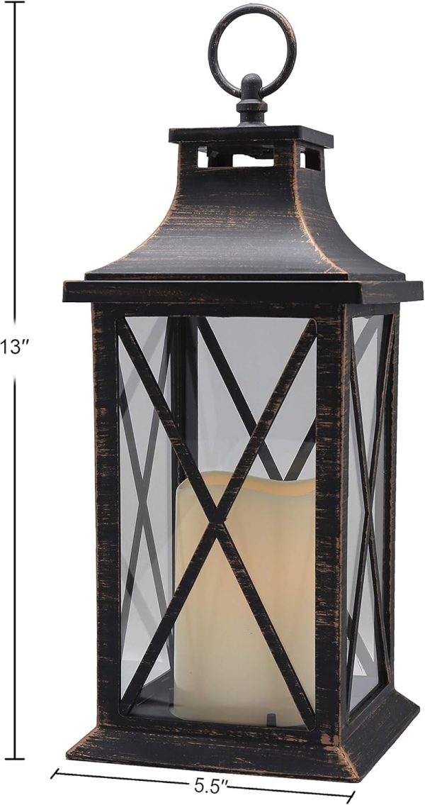 custom wholesale yakii 14" decorative candle lantern led flameless candle timer, plastic led candle & holder, indoor & outdoor hanging lights,christmas day decoration (antique copper brushed) oem/odm services