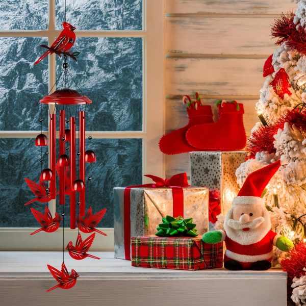 producer to buyer cardinal wind chimes for outside, cardinal gifts for women soothing tones memorial wind chime garden decor, 35" christmas windchimes outdoors for yard, patio, christmas new year discounted pricing