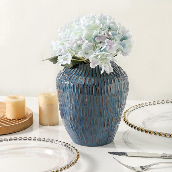 oem/odm services blue ceramic vase for home decor,7.8 inch flower vase，decorative blue vase for pampas grass，modern art texture vase for home entryway living room dining table farmhouse office decor-blue affordable bulk deals