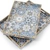 wholesale direct 2 pcs serving tray with handles bohemian decorative tray large ottoman tray for living room blue coffee table tray bulk purchase at factory prices
