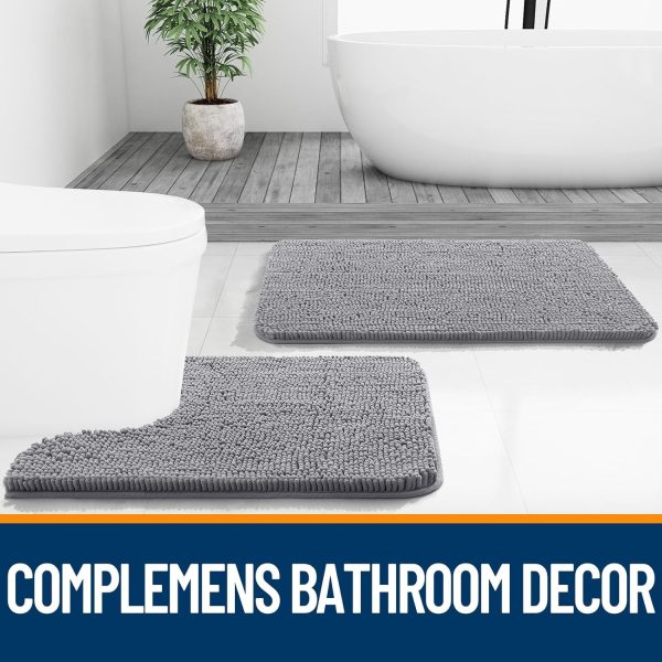 global sourcing olanly toilet rugs u-shaped 24x20, extra soft absorbent chenille contour bathroom rugs for toilet, dry quickly, machine washable, non-slip toilet bath mat, grey oem/odm services