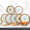 wholesale direct rattan serving tray with mother of pearl, round coffee table tray decor, round wicker tray, boho decorative tray, woven tray (lucky flower, 12 inch) bulk purchase at factory prices