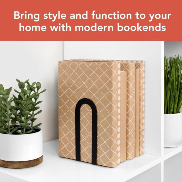 supplier direct spectrum elements book ends for shelves, small - decorative bookends book shelf organizer for heavy & light books - modern metal book holders with minimalist design - black wholesale prices