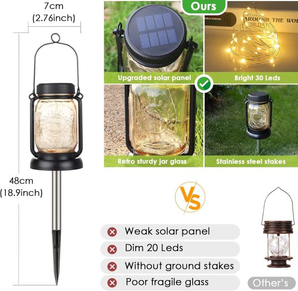 custom wholesale mlambert 4 pack solar hanging lantern with stakes, outdoor waterproof solar mason jar fairy string lights decorative vintage glass lamp-warm white oem/odm services