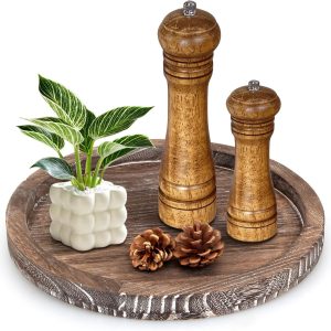 wholesale direct round decorative wood trays for coffee table counter farmhouse kitchen home decor centerpiece small wooden candle holder tray circular serving platter circle rustic dining table bathroom perfume tray bulk purchase at factory prices