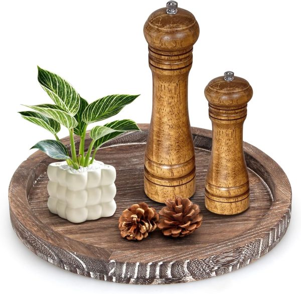 wholesale direct round decorative wood trays for coffee table counter farmhouse kitchen home decor centerpiece small wooden candle holder tray circular serving platter circle rustic dining table bathroom perfume tray bulk purchase at factory prices