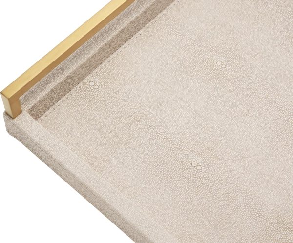 wholesale direct wv 17.8 * 11.8 “ ivory shagreen large serving tray, faux leather home decorative tray, coffee table ottoman tray with brushed gold stainless steel handle （ivory bulk purchase at factory prices
