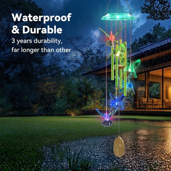producer to buyer wind chimes,hummingbird solar wind chimes for outside,green gradation aluminum tubes deep tone memorial wind bell for garden/patio mobiles decorative gifts for mom, wife, grandma neighbors(37" long) discounted pricing
