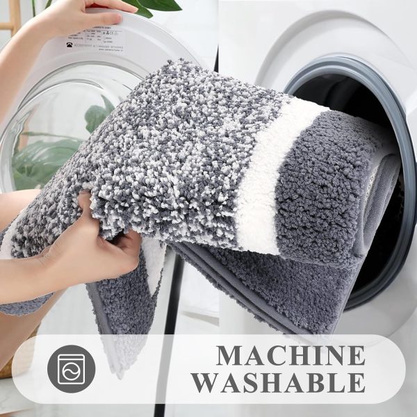 global sourcing pauwer bathroom rug mat set 3 piece, microfiber shaggy bath set, non-slip ultra soft carpet mats, absorbent with u-shaped toilet for bathroom, tub, shower, dark grey oem/odm services
