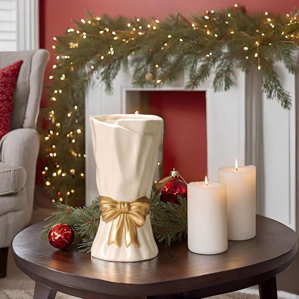 oem/odm services bow vase, white flower vase for home decor, white ceramic vase for boho style, 9.3 inch large vase for ideal shelf decor/table/living room. (glazed exterior and interior) affordable bulk deals