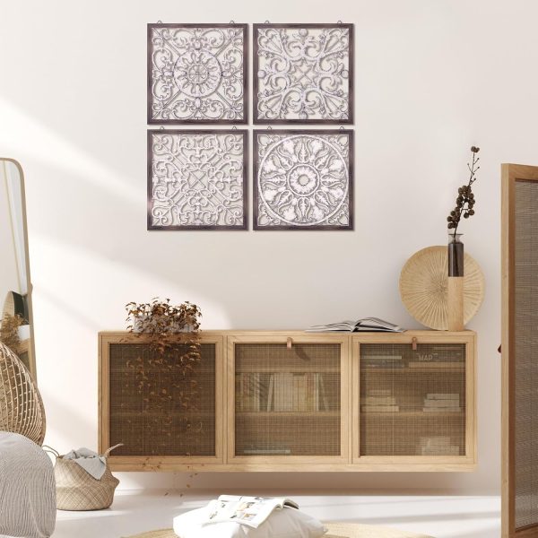 bulk purchase tatuo 4 pcs wood wall art wall decor farmhouse wall decor for living room wooden decorative wood panels modern wall plaque for home kitchen dining room(brown, white,square) trade price
