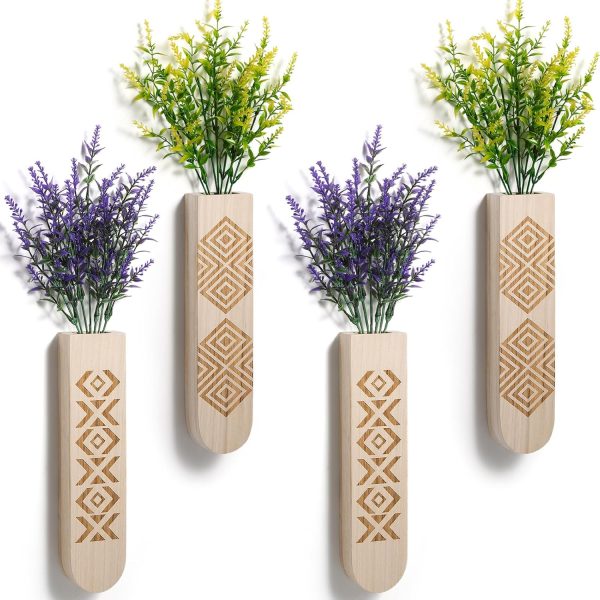 bulk purchase wall planter with artificial flowers, boho wall decor for living room, bedroom, farmhouse decor, wooden wall decorations, 4 pack wood wall vase with hanging plants trade price