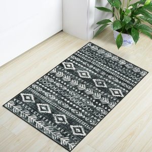 global sourcing lahome boho moroccan throw rug,washable black white 2x3 entryway rug non slip,low-pile soft bath mat rustic tribal kitchen farmhouse rugs for entry front door (2x3ft) oem/odm services