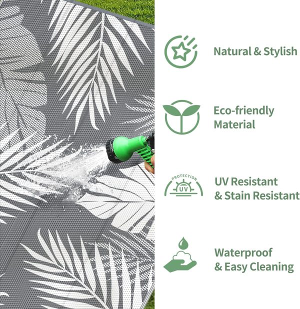 manufacturer direct genimo outdoor rug 5' x 8' waterproof for patios clearance, reversible plastic straw camping carpet, large area rugs mats for rv, picnic, backyard, deck, balcony, porch, beach, grey&white trade price
