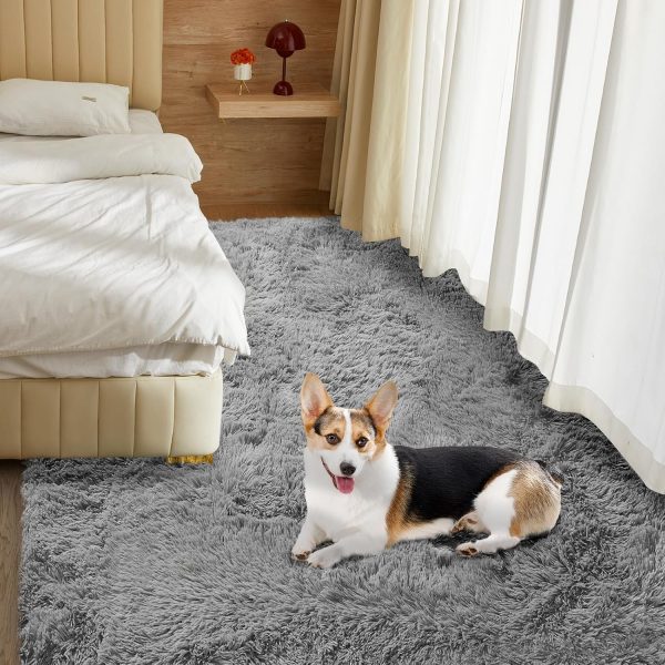 global sourcing ultra soft rug for living room, 5x8 fluffy shag area rug for bedroom, modern shaggy carpets fuzzy rug for teens dorm nursery home decor aesthetic, upgrade anti-skid durable, grey oem/odm services