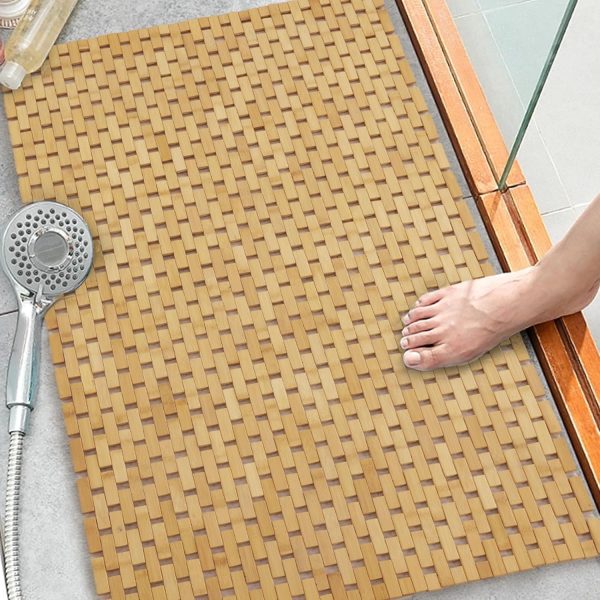 manufacturer direct hombys 100% bamboo shower mat for shower stall tub 34x17 inch, non slip bath mat bathroom accessories, large mats for shower and bathroom, quick drying trade price
