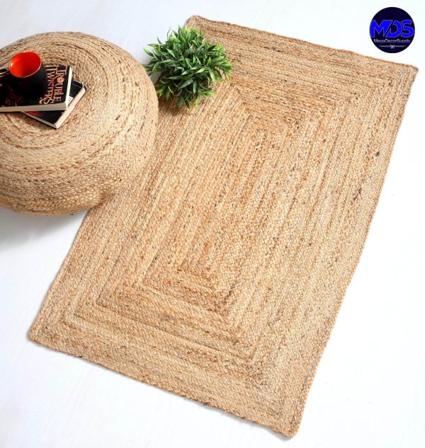 manufacturer direct mds hand woven jute area rug 2x4 feet - natural burlap braided reversible rectangular rugs for thanksgiving halloween christmas living room home entryway decor rustic farmhouse (2'x4') trade price