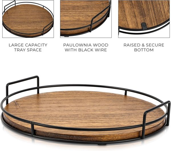 wholesale direct decorative wooden tray - beautiful coffee table tray that enhances any kitchen or living room - the perfect 11" round centerpiece for your seasonal home decorations bulk purchase at factory prices