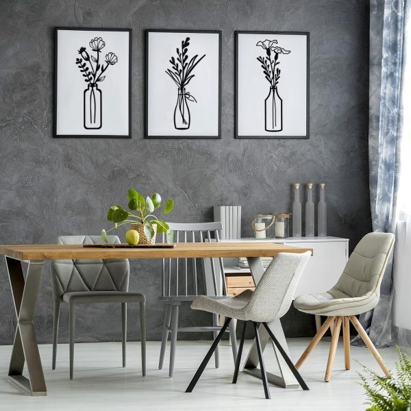 factory direct hotop 3 pieces metal flower wall decor metal vase wall art metal wall sculptures hanging flower in vase hanging iron wall decor for living room kitchen(black) volume discount