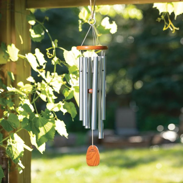 producer to buyer woodstock wind chimes original amazing grace chime, memorial chimes for outside, outdoor decor for patio, porch, garden, sympathy chime, silver, 24" discounted pricing