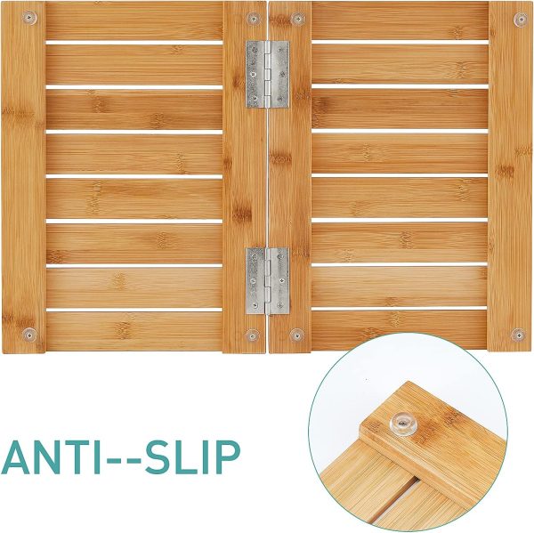 manufacturer direct waterproof bamboo bath mat for shower, wooden floor mat for bathroom, foldable | non-slip | heavy duty, shower mat for indoor outdoor, 23.5in x 15.6in trade price
