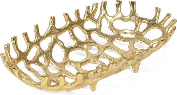 wholesale direct red co. 14” x 3” large decorative oval aluminum golden branch reef centerpiece tray bulk purchase at factory prices